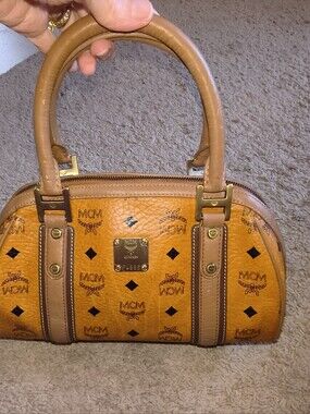 MCM Congac Visetos Leather Bowler Bag